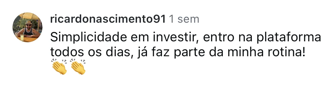 ricardonascimento91, no Instagram: simplicidade em investir, entro na plataforma todos os dias, já faz parte da minha rotina.